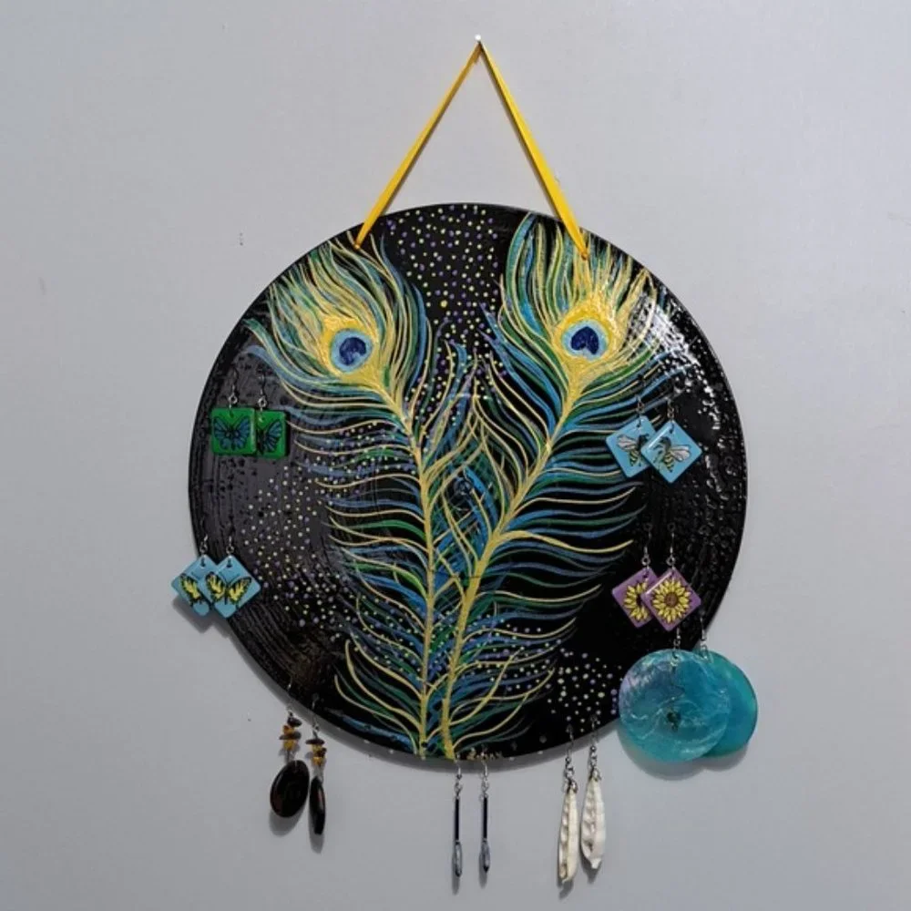 Hand Crafted Jewelry Display Upcycled Vinyl Record Wall Art Peacock Feather - Picture 17 of 17